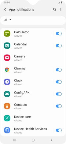 Press the indicators next to the required apps to turn the function on or off.