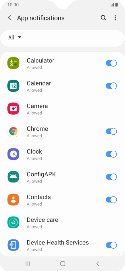 Press the indicators next to the required apps to turn the function on or off.