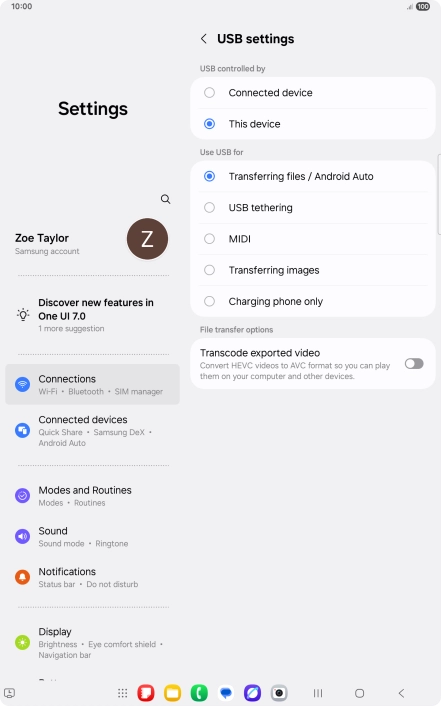 Press Transferring files / Android Auto.