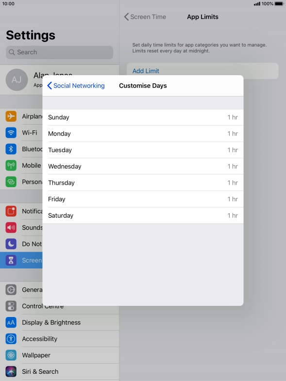 Press the required days.