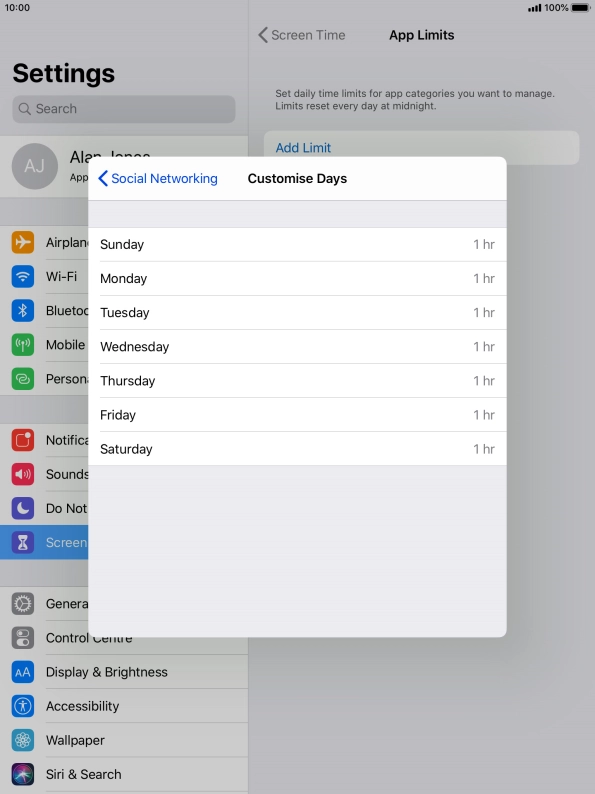 Press the required days.