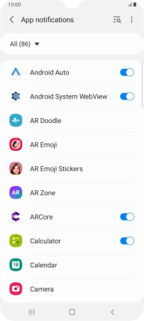 Press the indicators next to the required apps to turn the function on or off.