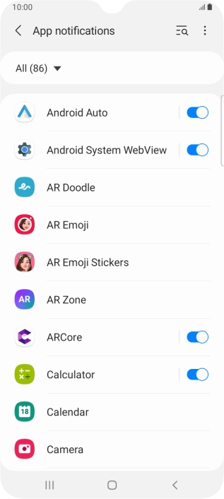 Press the indicators next to the required apps to turn the function on or off.
