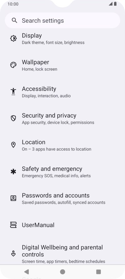 Press Security and privacy.