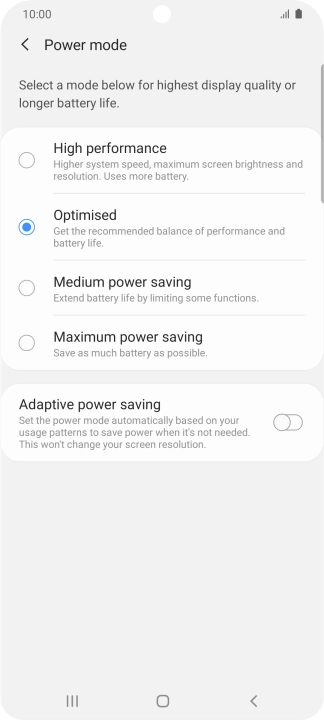 Press the required setting.