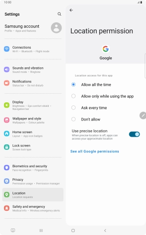 Press the required setting.