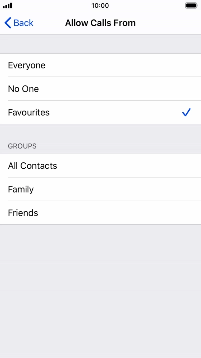 Press the required setting to select which contacts can call you even though Do Not Disturb is turned on.