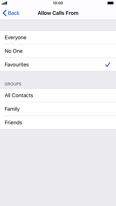 Press the required setting to select which contacts can call you even though Do Not Disturb is turned on.