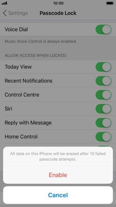If you turn on the function, press Enable.