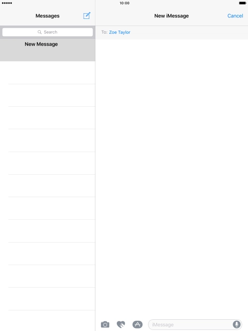 Press the text input field and write the text for your iMessage.