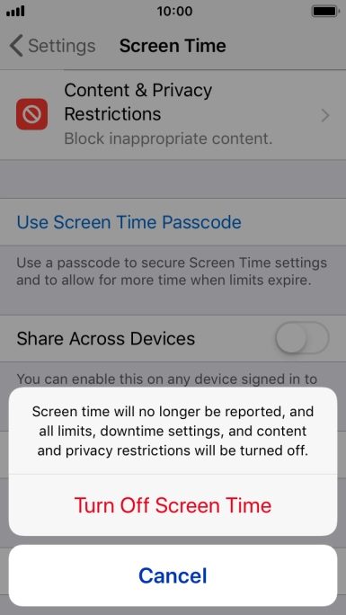 Press Turn Off Screen Time.