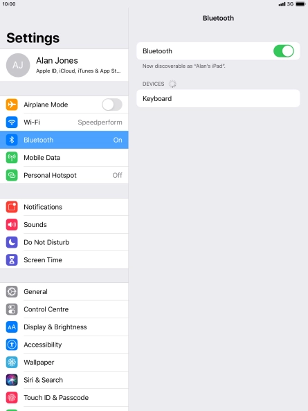 Press the required Bluetooth device and follow the instructions on the screen to pair the device with your tablet.