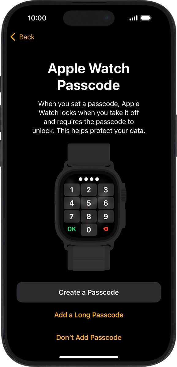 On your phone: Follow the instructions on the screen to turn on use of phone lock code or press Don't Add Passcode.