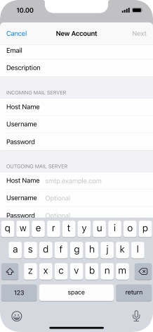 Press Host Name and key in the name or IP address of your email provider's outgoing server. Please note that if you can't send email messages when using your email provider's outgoing server, key in smtp.vodafone.net.au (Vodafone's outgoing server).