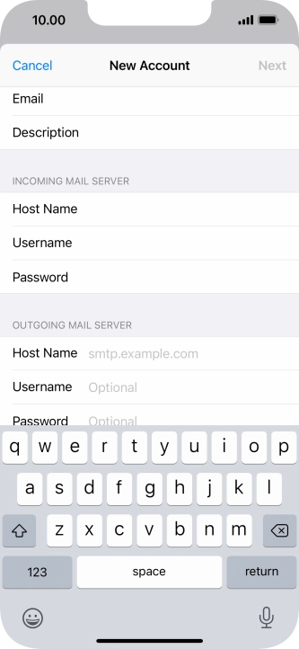 Press Host Name and key in the name or IP address of your email provider's outgoing server. Please note that if you can't send email messages when using your email provider's outgoing server, key in smtp.vodafone.net.au (Vodafone's outgoing server).