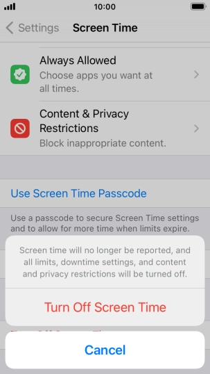 Press Turn Off Screen Time.
