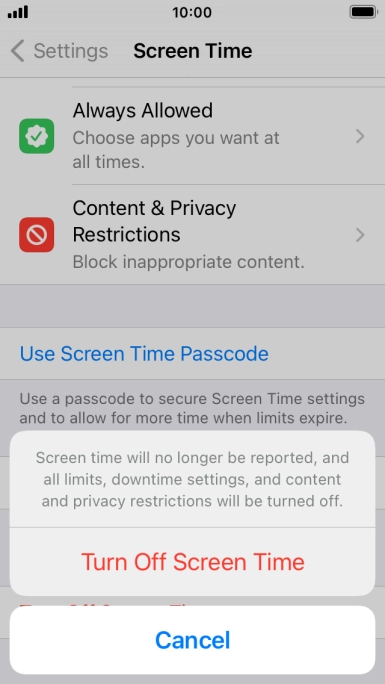 Press Turn Off Screen Time.