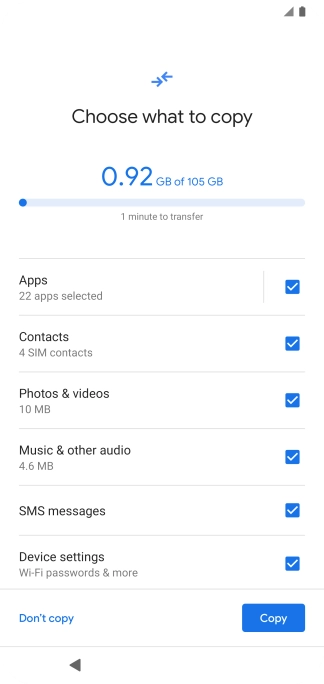 Press the field next to the required data types.
