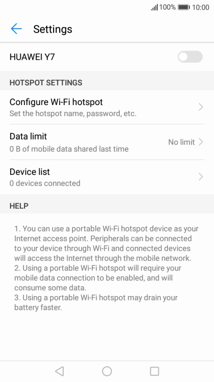 Press Configure Wi-Fi hotspot.