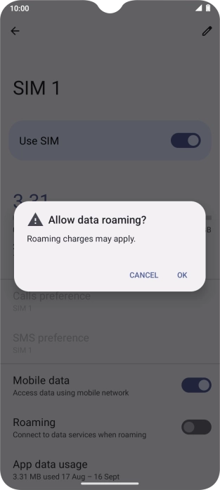 If you turn on data roaming, press OK.