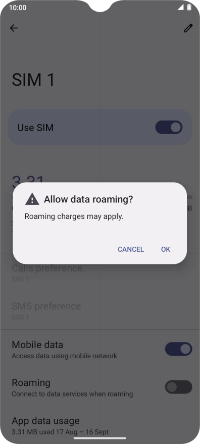 If you turn on data roaming, press OK.