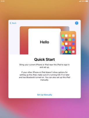 Follow the instructions on the screen to transfer content from another device running iOS 11 or later or press Set Up Manually.
