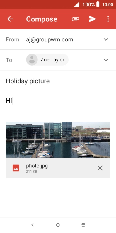 Press the send icon when you've finished your email message.