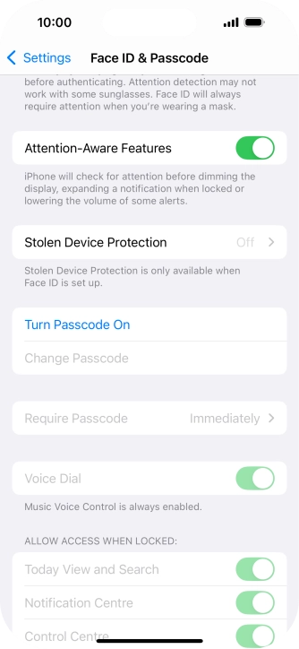 Press Turn Passcode On and key in a phone lock code of your own choice twice.