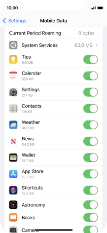 Press the indicators next to the required applications to turn the function on or off.
