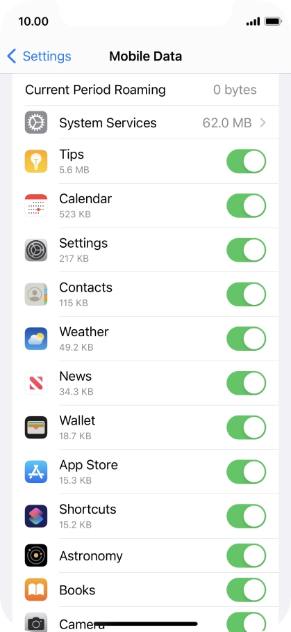 Press the indicators next to the required applications to turn the function on or off.