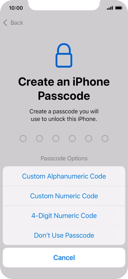 Follow the instructions on the screen to turn on use of phone lock code or press Don't Use Passcode.