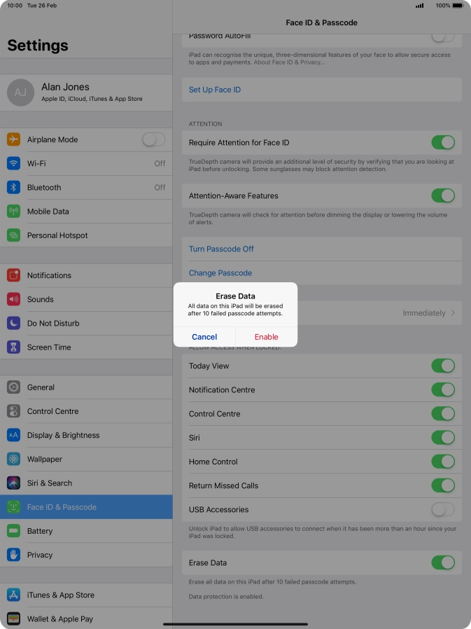 If you turn on the function, press Enable.
