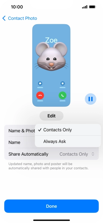 Press the required setting.