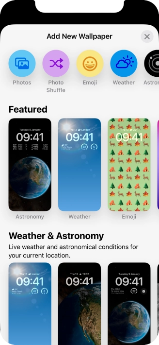 Press the required category and follow the instructions on the screen to select the required background image.