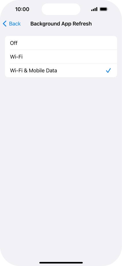 To turn off background refresh of apps, press Off.