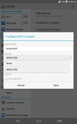 Press WPA2 PSK to password protect your Wi-Fi hotspot.