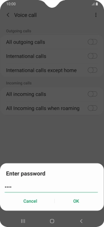 Key in your barring password and press OK. The default barring password is 0000.