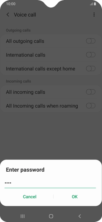 Key in your barring password and press OK. The default barring password is 0000.