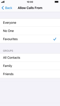 Press the required setting to select which contacts can call you even though Do Not Disturb is turned on.