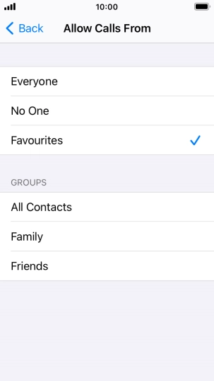Press the required setting to select which contacts can call you even though Do Not Disturb is turned on.