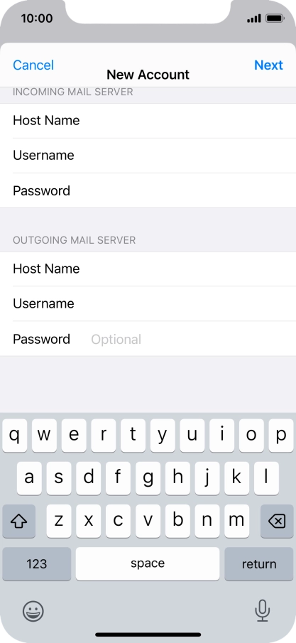 Press Password and key in the password for your email account. Please note that if you're using Vodafone's outgoing server, leave the password field empty.
