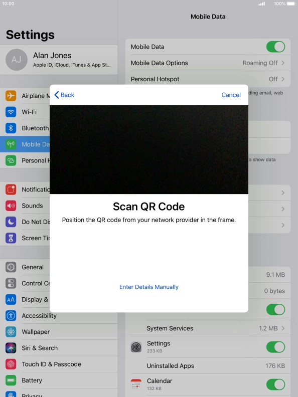 Place the QR code you've received inside the tablet camera frame to scan the code.