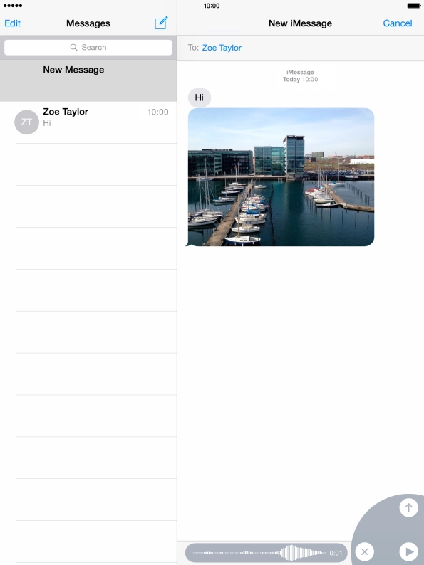 Let go to stop the sound recording and press arrow up to send the sound recording.