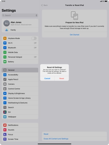 Press Reset. Wait a moment while the factory default settings are restored. Follow the instructions on the screen to set up your tablet and prepare it for use.