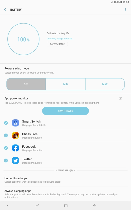 Press the required setting.