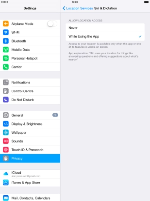 Press the required setting to turn the function on or off.