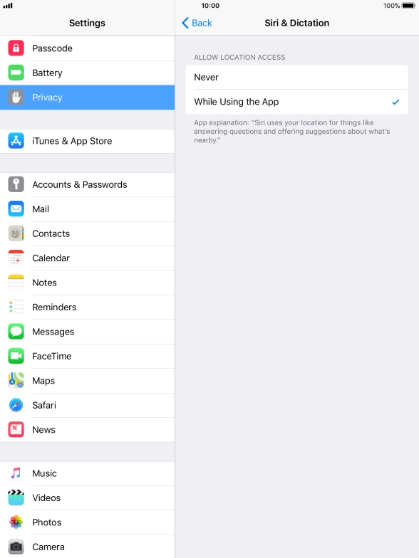 Press the required setting to turn the function on or off.