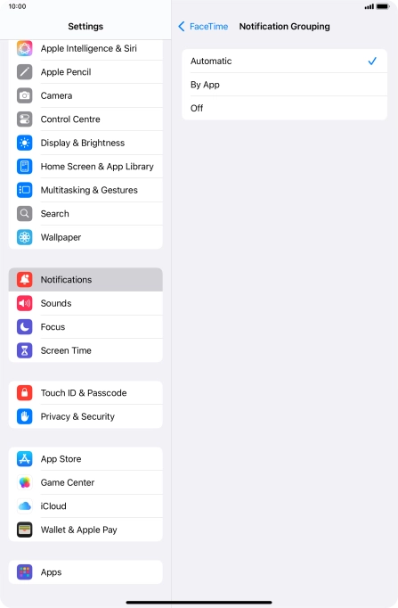Press the required setting.