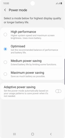 Press the required setting.