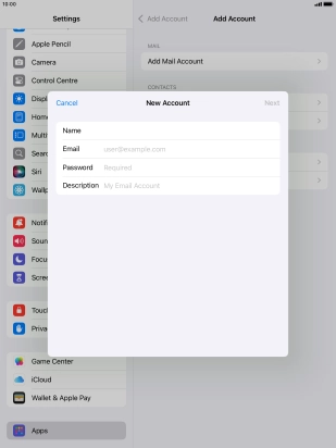 Press Email and key in your email address.